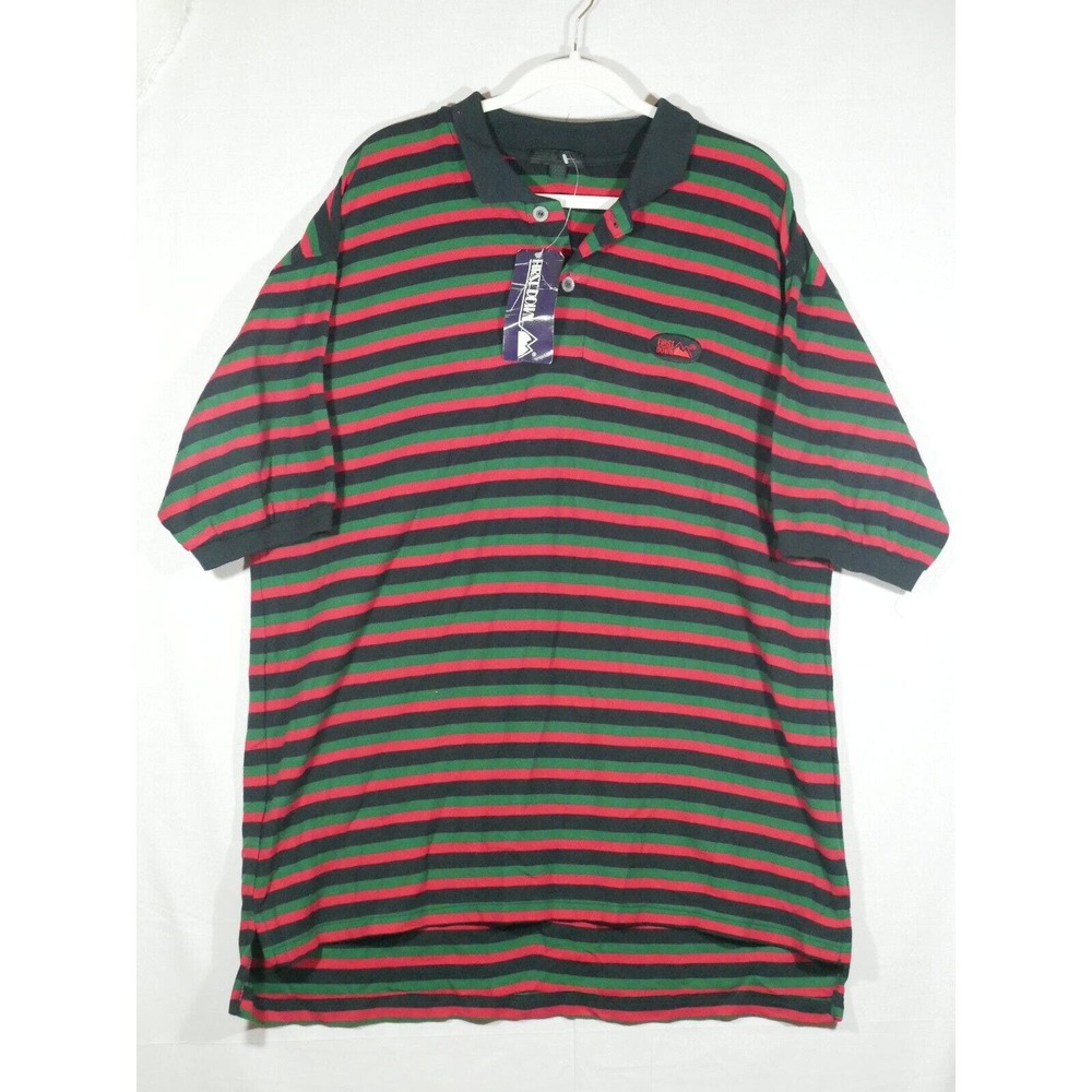 Vintage 90s FIRST DOWN Multi Color Stripped Shirt Polo XXL Red Green Black